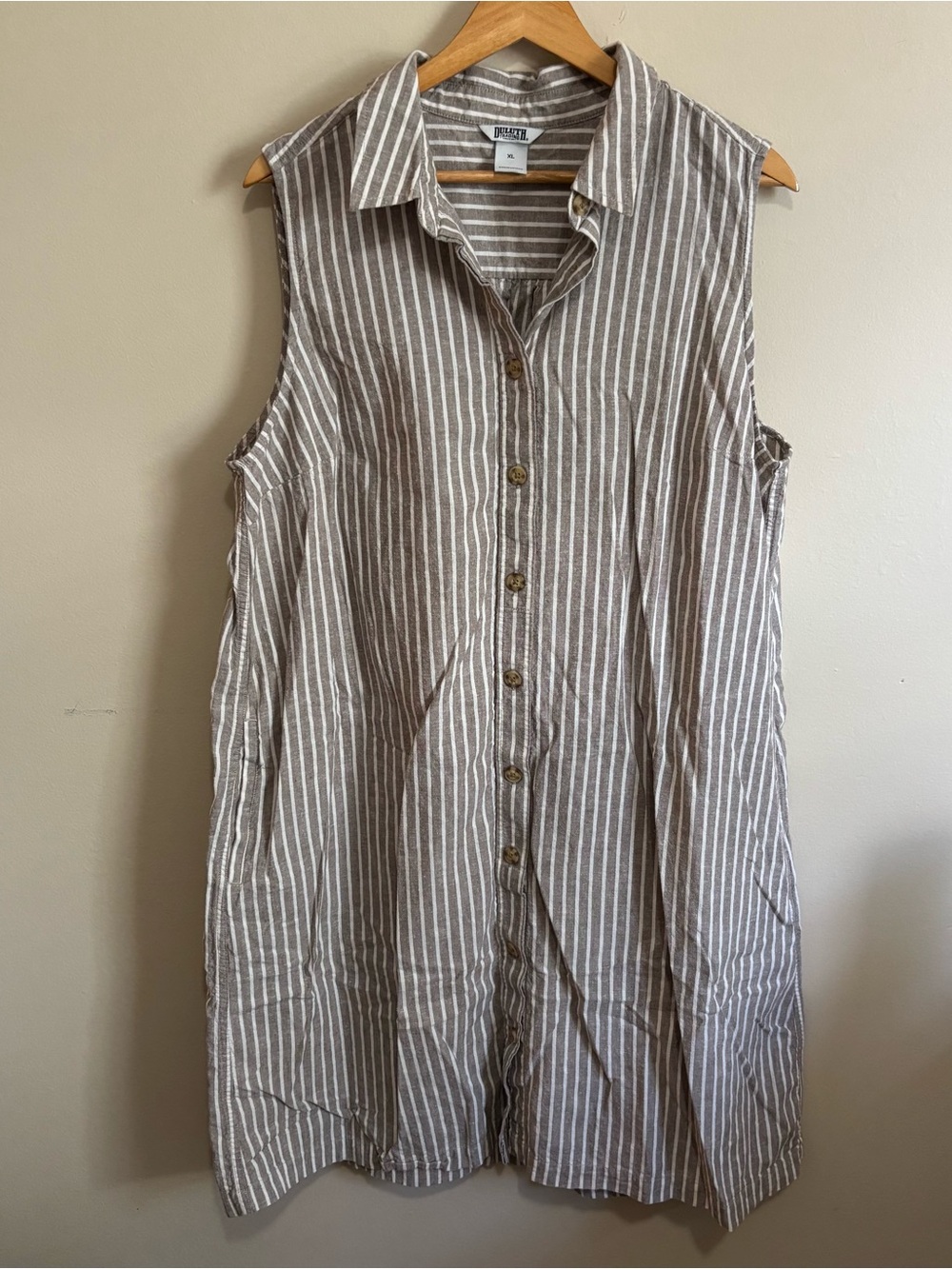 Duluth Trading Artisan Hemp Striped Sleeveless Shirt Dress XL Pockets